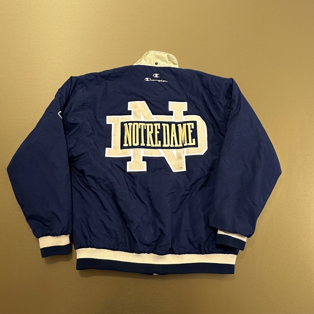 Vintage Champion Notre Dame Fighting Irish Jacket Mens M Full Zip Quilted Navy